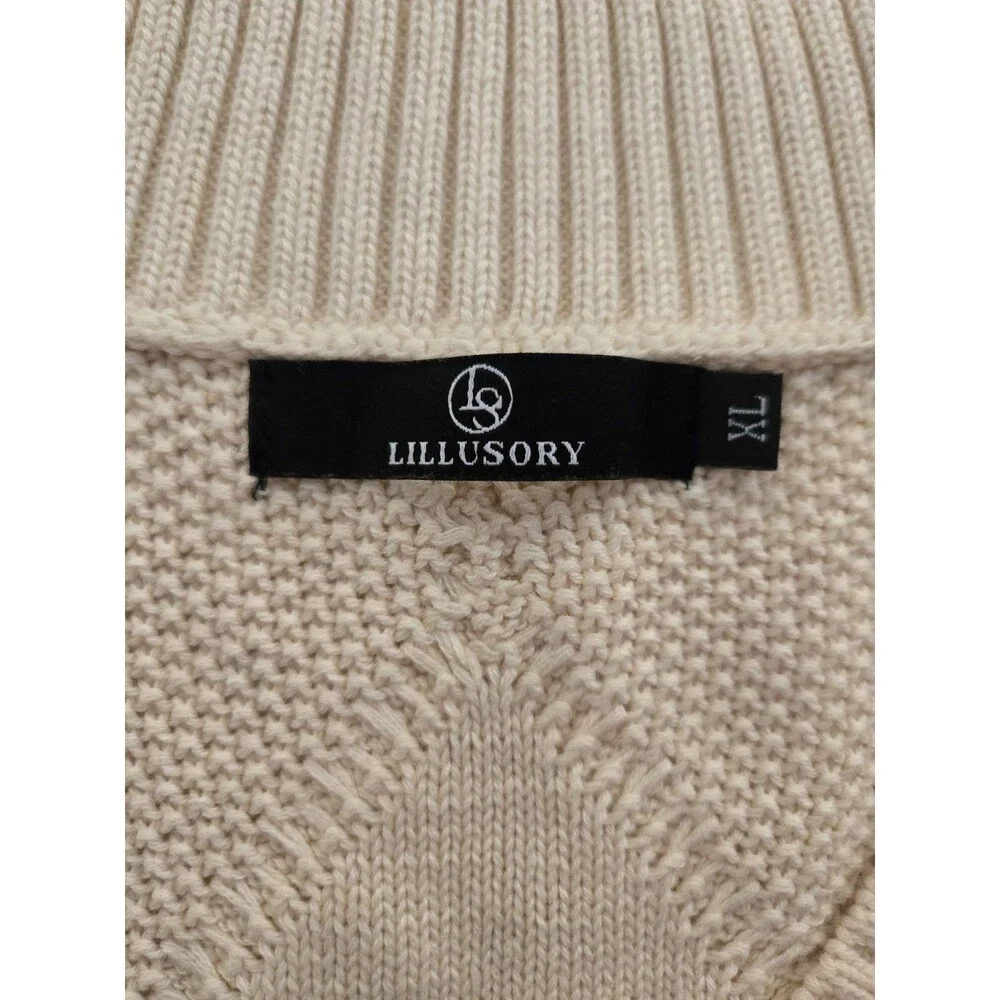 Lillusory Women's Cable Knit Sweater Vest XL Cream V-Neck Preppy Cottagecore